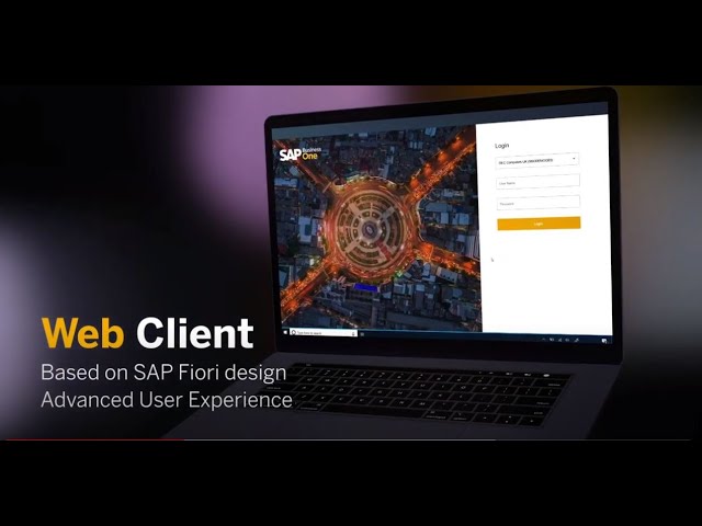 SAP Business One web client shown on a laptop